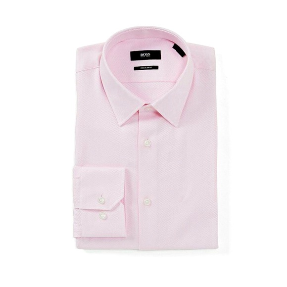 Hugo Boss Enzo Dress Shirt Herringbone Weave Pink 100% Fine Italian Cotton 16.5